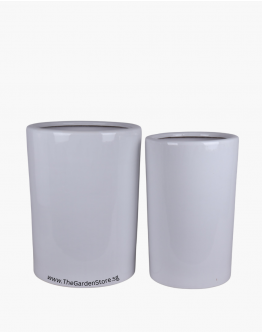 Cilindro White Tall Ceramic Pot